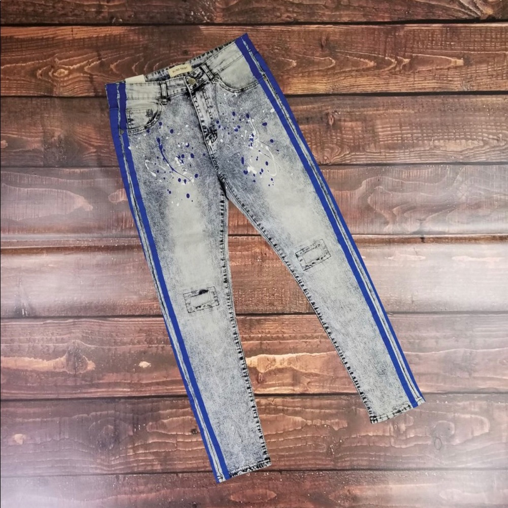 Men Stripe & Paint Skinny Jean